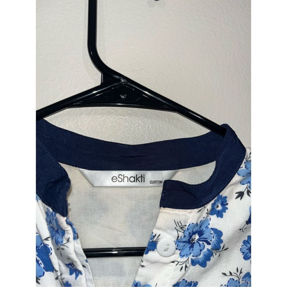 eShakti Blue White Floral Shirt Dress Custom (Small?) ** - Picture 2 of 4